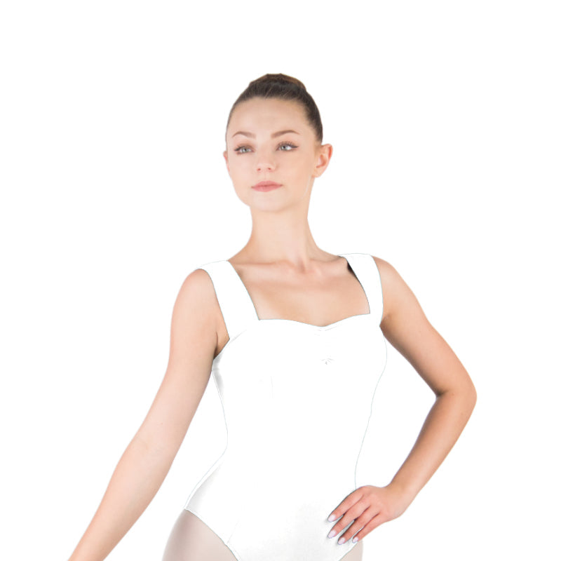 ARYA Pinch Front Princess Seam Wide Strap Leotard