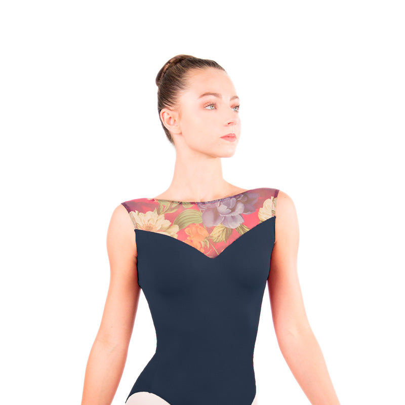 GABRIELLA Mesh Yoke Scoop Back Tank Leotard