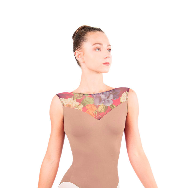 GABRIELLA Mesh Yoke Scoop Back Tank Leotard