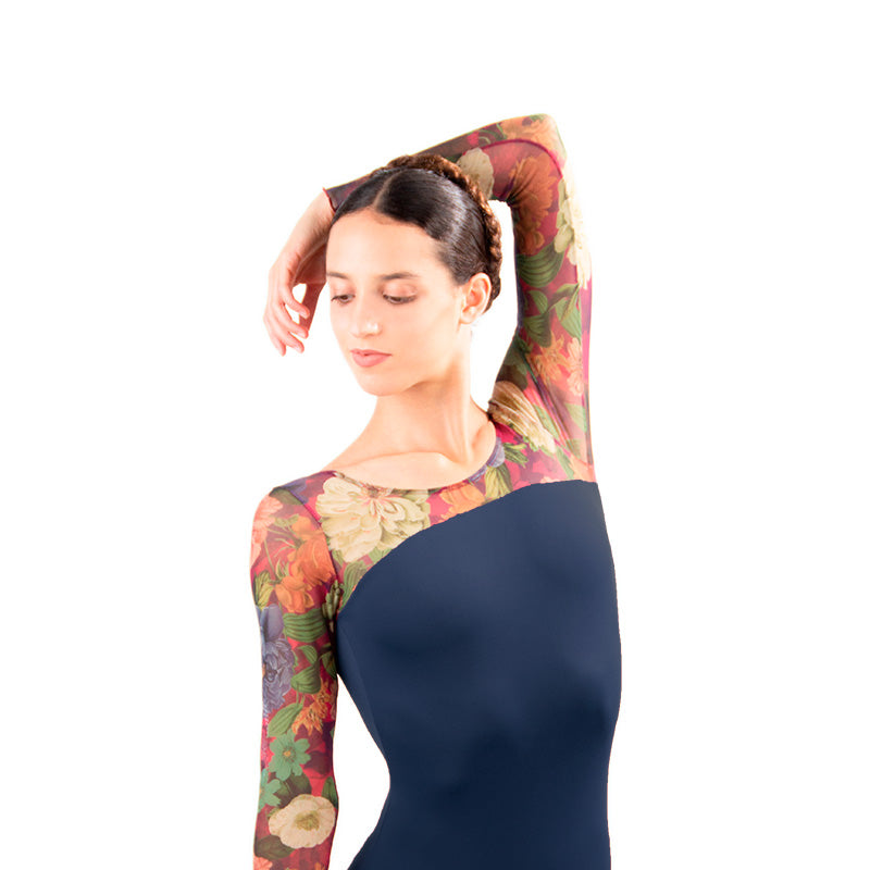 VALENTINA Mesh Long Sleeve Low Back Leotard