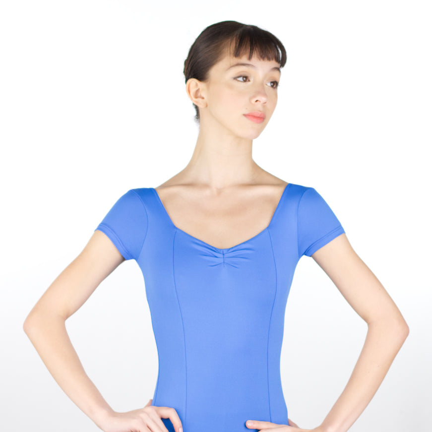 OPAL Pinch Front Princess Seam Adjustable Legline Cap Sleeve Leotard