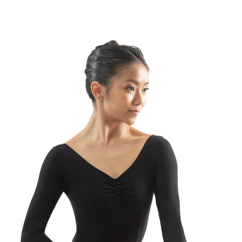 BINNA Adjustable Ruche Double Princess Seam 3/4 Sleeve Leotard