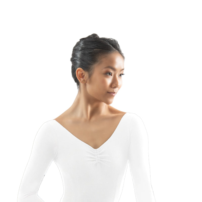 BINNA Adjustable Ruche Double Princess Seam 3/4 Sleeve Leotard