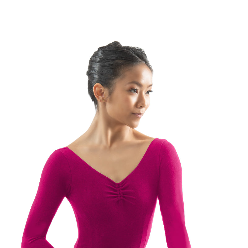 BINNA Adjustable Ruche Double Princess Seam 3/4 Sleeve Leotard