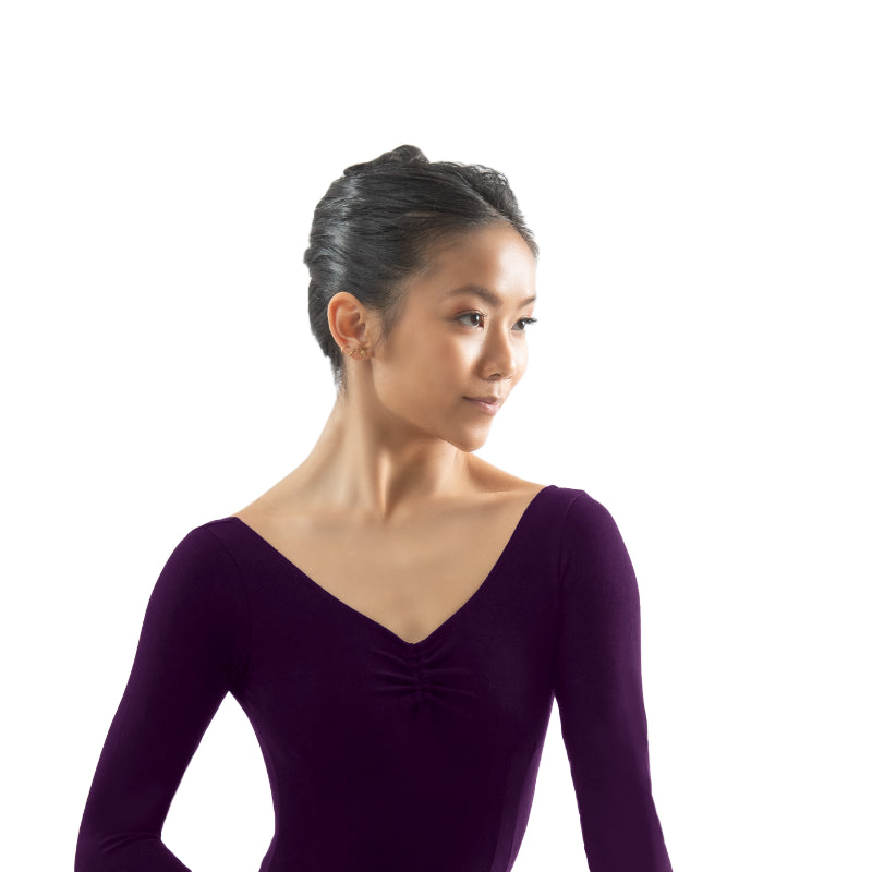 BINNA Adjustable Ruche Double Princess Seam 3/4 Sleeve Leotard