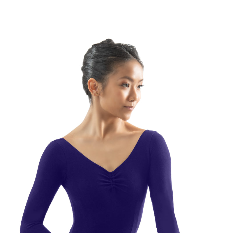 BINNA Adjustable Ruche Double Princess Seam 3/4 Sleeve Leotard