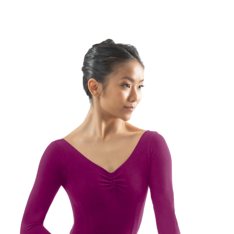 BINNA Adjustable Ruche Double Princess Seam 3/4 Sleeve Leotard