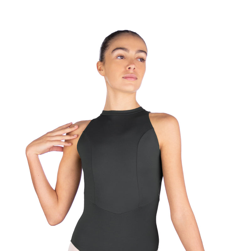 CARTIER High Neck Princess Seam Floral Print Mesh Back Leotard