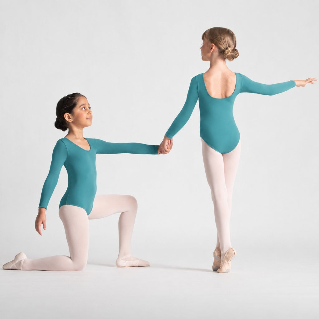 EVELYN Scoop Front Long Sleeve Leotard