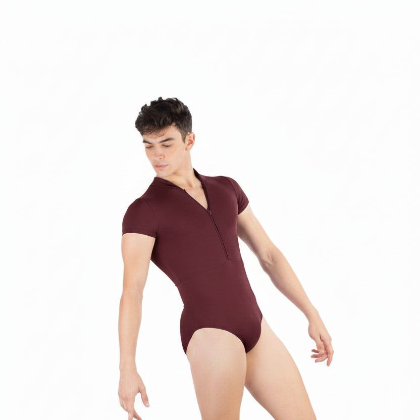 ENDO Short Sleeve Zip Front Leotard Microfibre