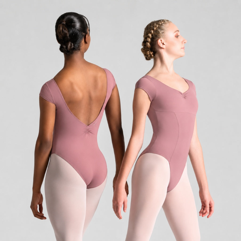 ITZEL Cap Sleeve Pinch Front & Back Princess Seam Leotard
