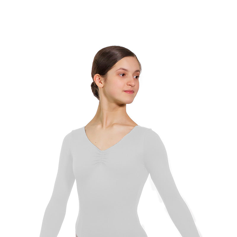 JAE Adjustable Ruche Double Princess Seam Long Sleeve Leotard