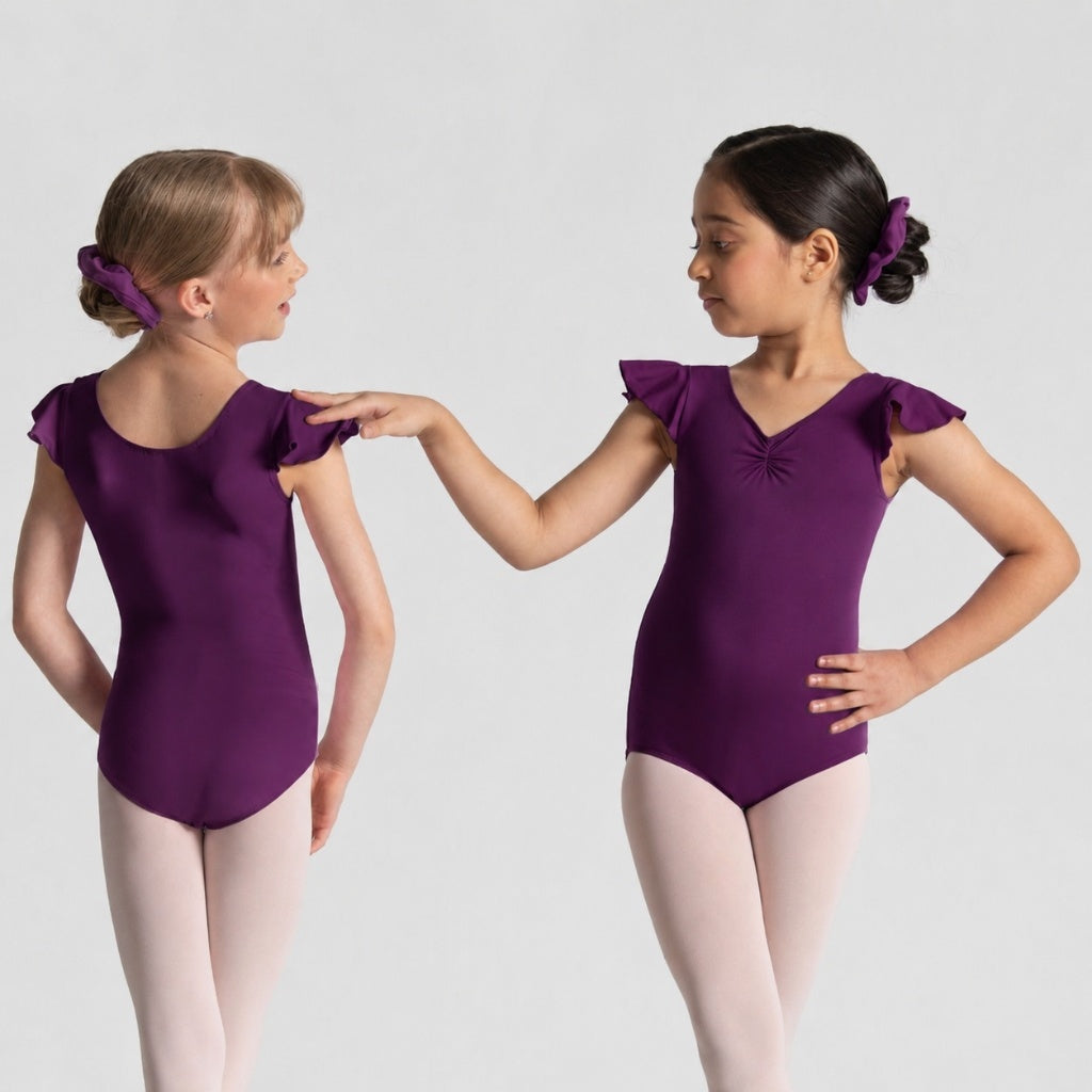 MELODIE Flutter Sleeve Pinch Front Leotard