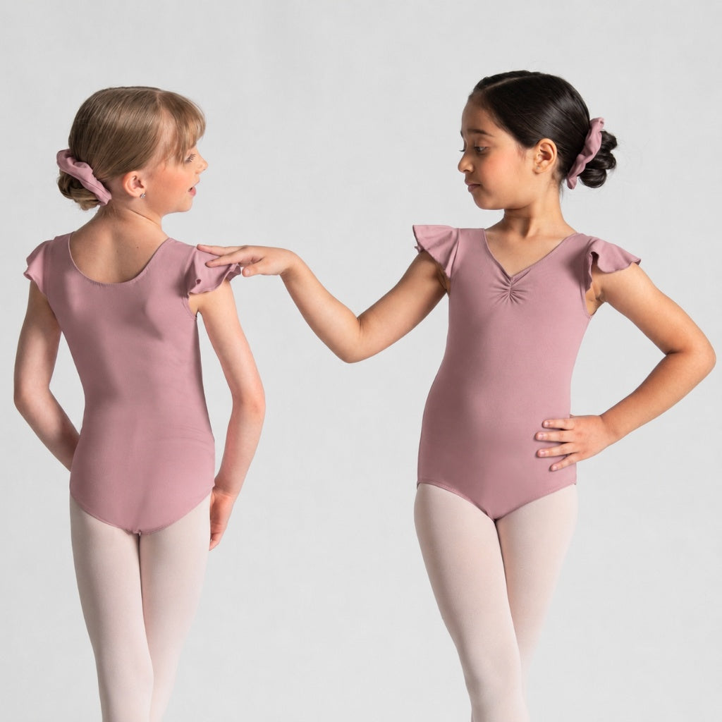 MELODIE Flutter Sleeve Pinch Front Leotard