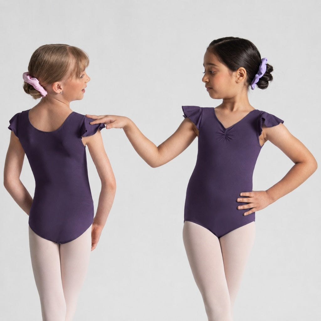 MELODIE Flutter Sleeve Pinch Front Leotard