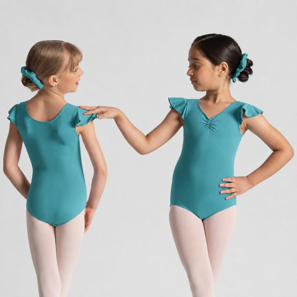 MELODIE Flutter Sleeve Pinch Front Leotard