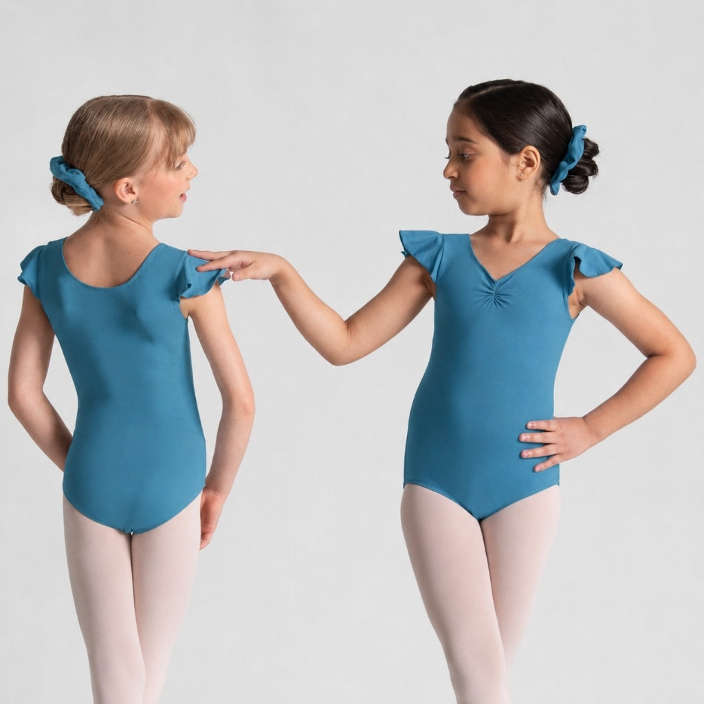 MELODIE Flutter Sleeve Pinch Front Leotard
