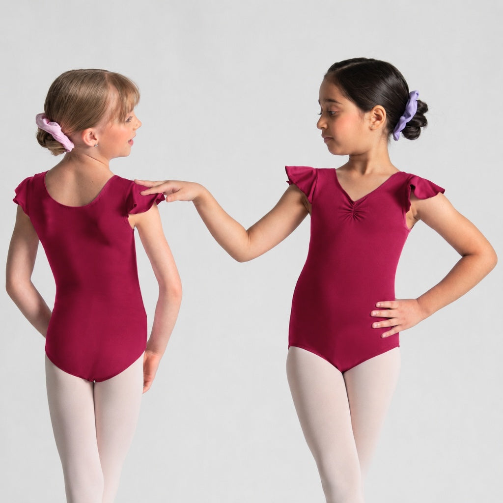 MELODIE Flutter Sleeve Pinch Front Leotard