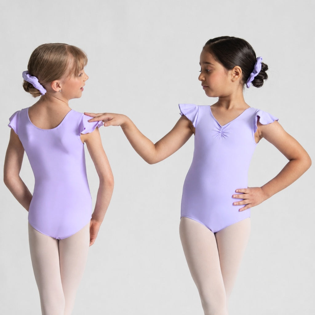 MELODIE Flutter Sleeve Pinch Front Leotard