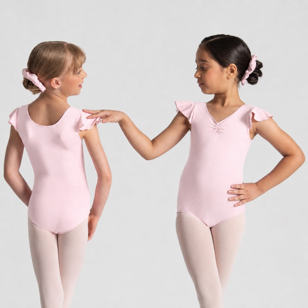 MELODIE Flutter Sleeve Pinch Front Leotard
