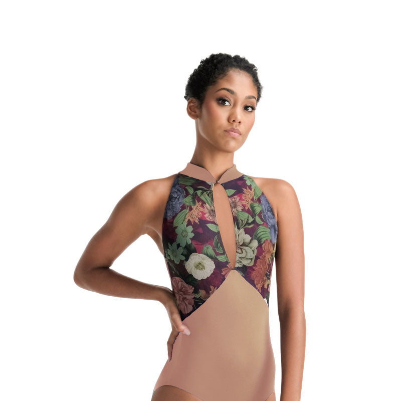 HAZEL Keyhole Front High Neck, Mesh Back Leotard