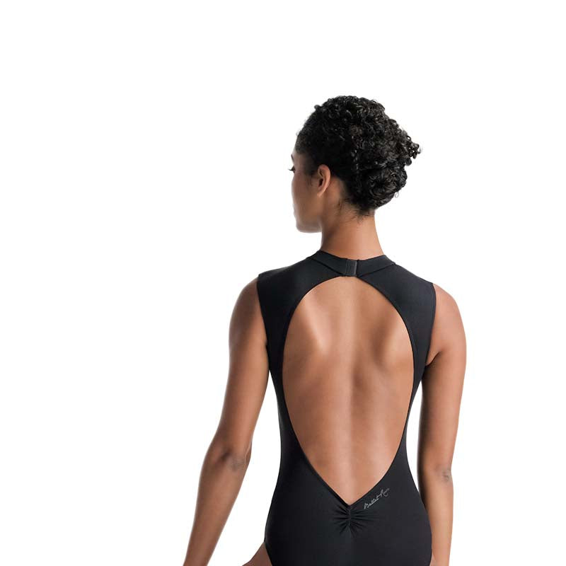 MEREDITH Low Back Embroidered Keyhole Front High Neck Leotard