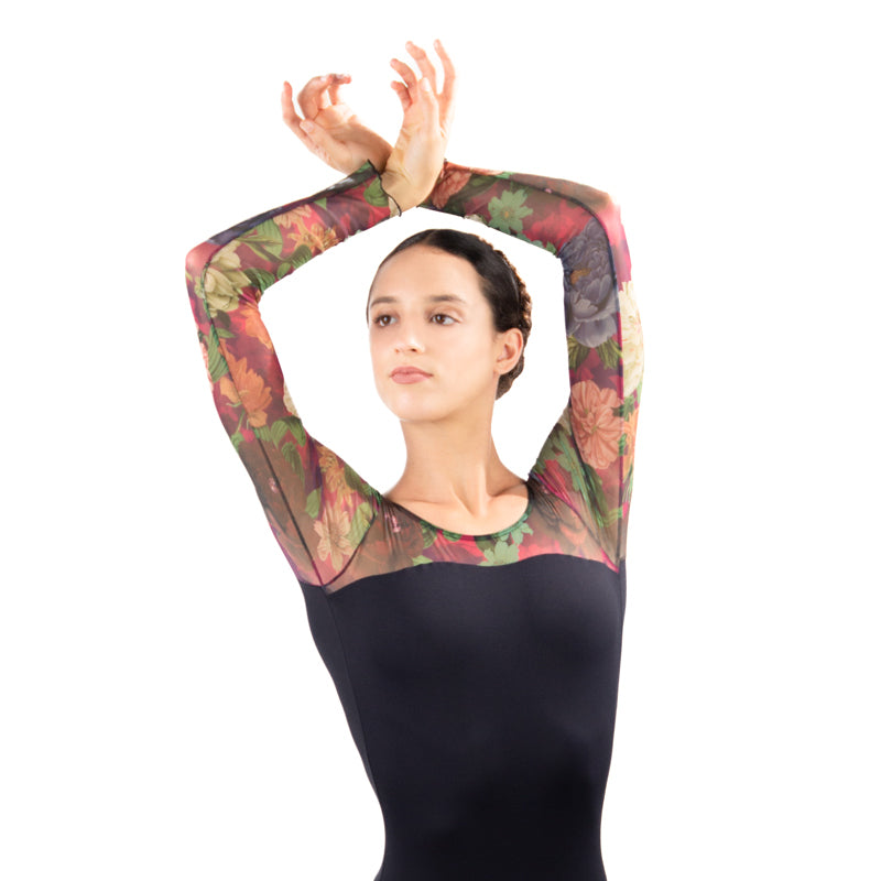 VALENTINA Mesh Long Sleeve Low Back Leotard