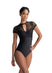 NICOLETTE Cap Sleeve V-Cut High Neck Open Back Leotard