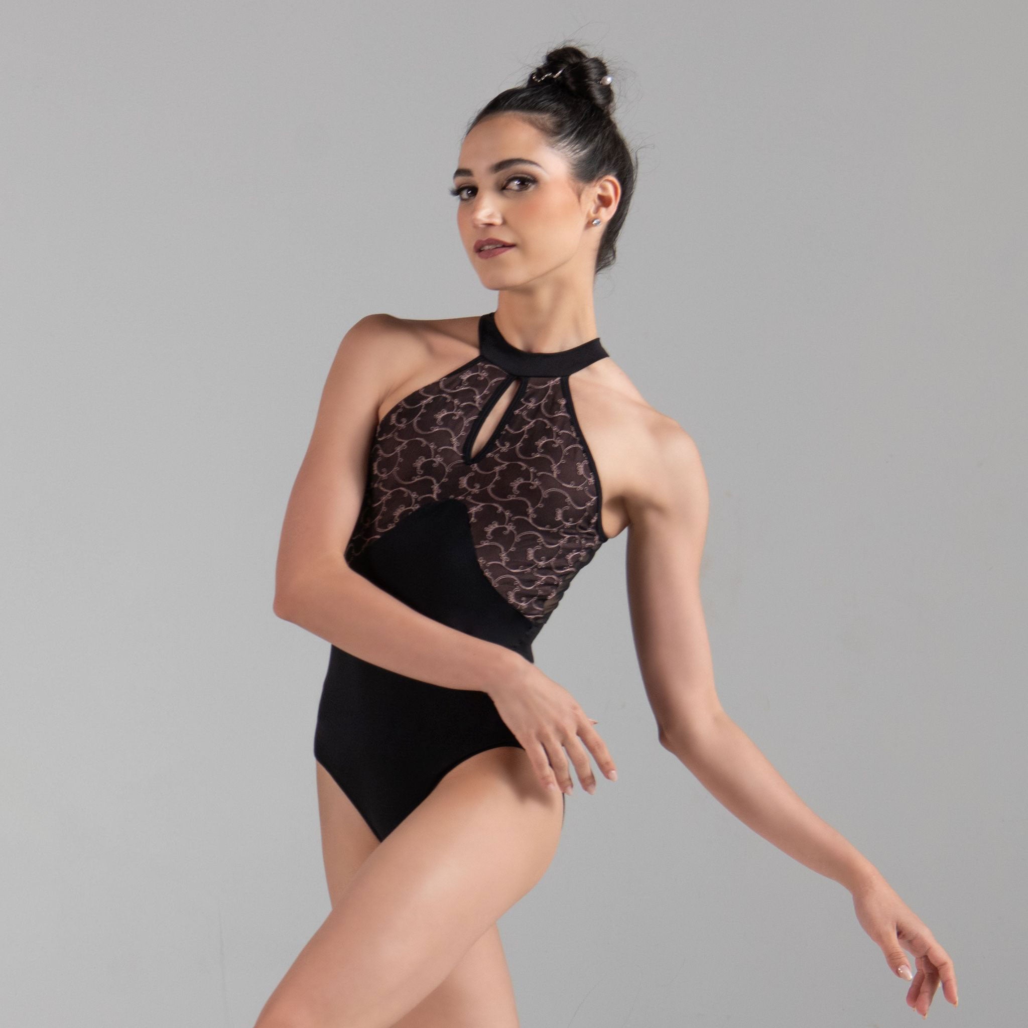 THALIE High Neck Front Keyhole Open Back Leotard