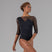 FONTEA Boatneck Asymmetrical Cut 3/4 Sleeve V-Back Leotard