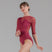 FONTEA Boatneck Asymmetrical Cut 3/4 Sleeve V-Back Leotard