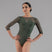 FONTEA Boatneck Asymmetrical Cut 3/4 Sleeve V-Back Leotard
