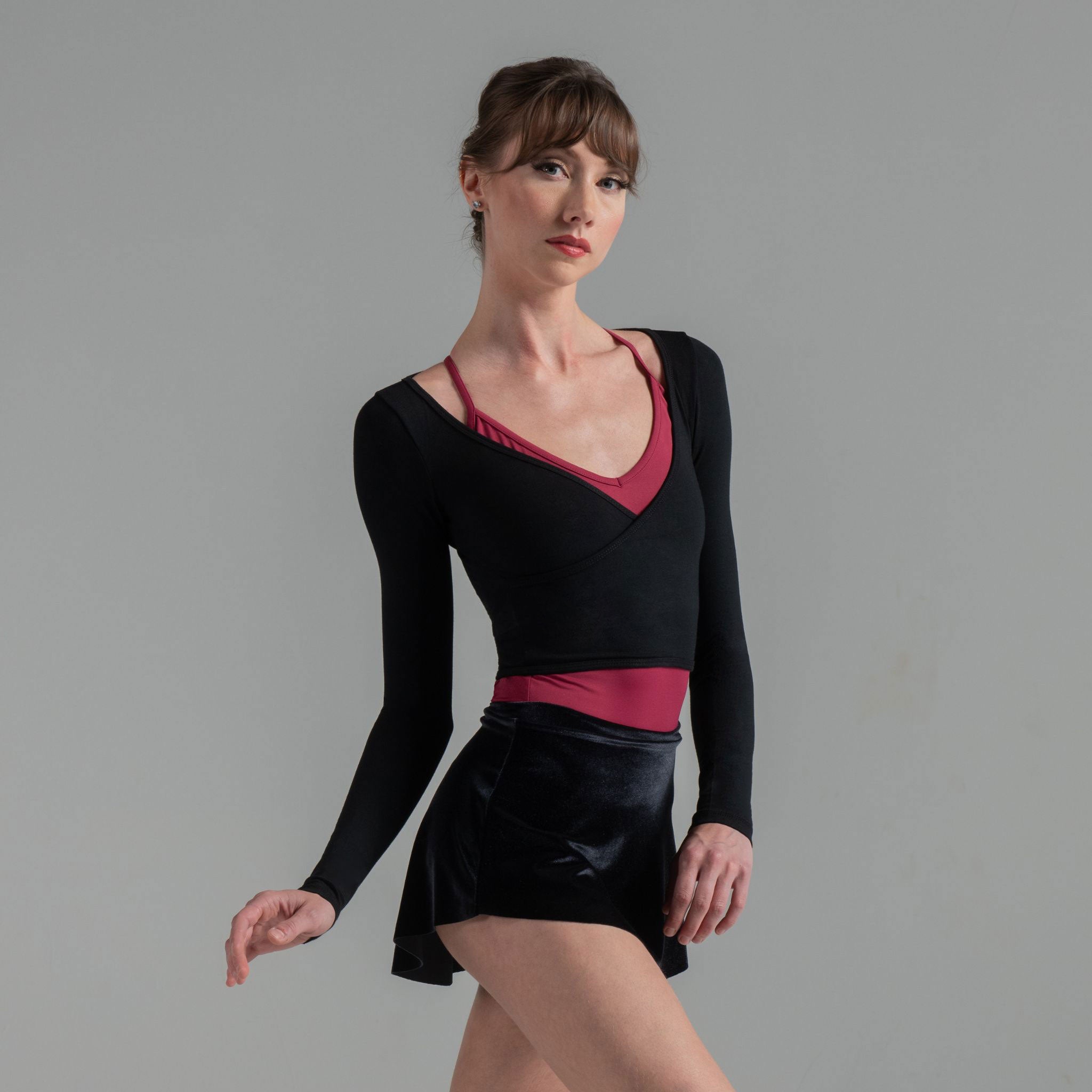 MIO Long Sleeve Cropped Mock Wrap Top