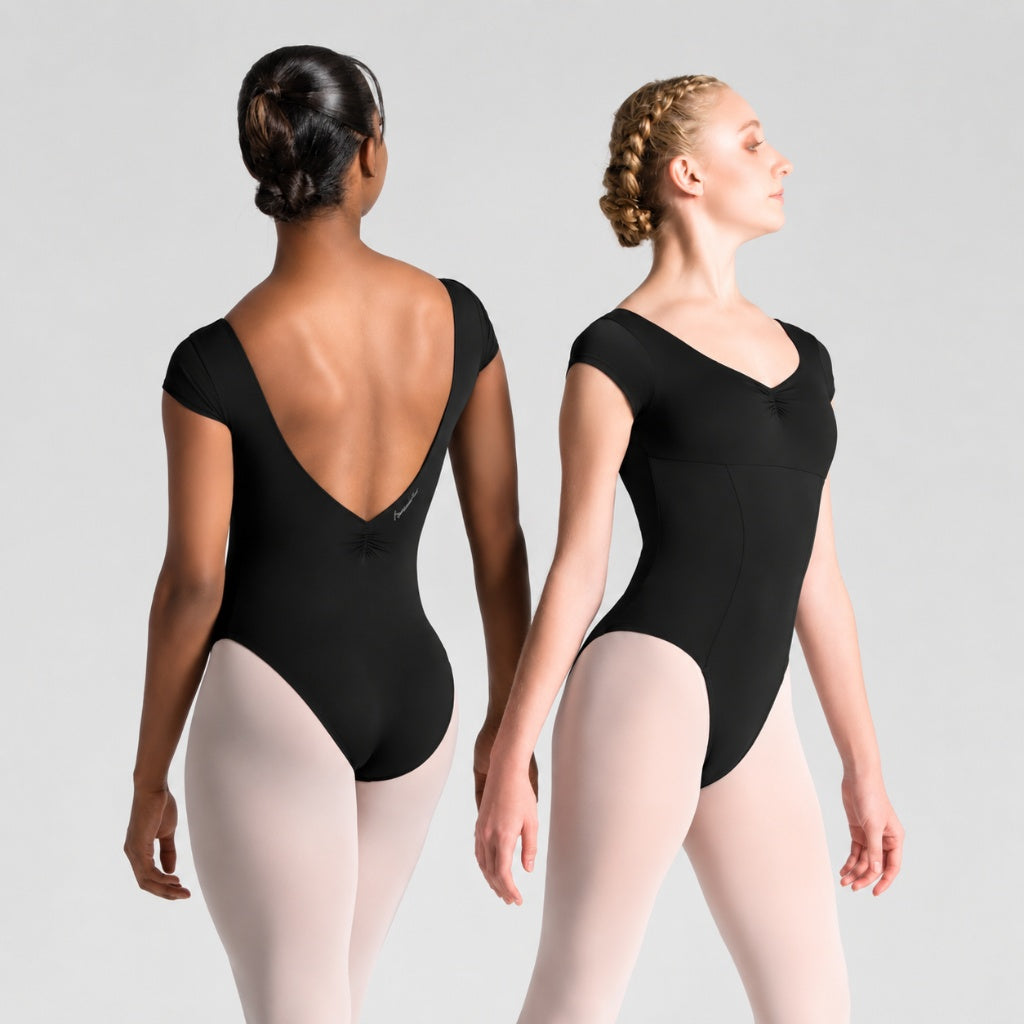 ITZEL Cap Sleeve Pinch Front & Back Princess Seam Leotard