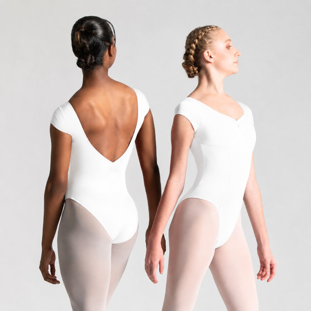 ITZEL Cap Sleeve Pinch Front & Back Princess Seam Leotard