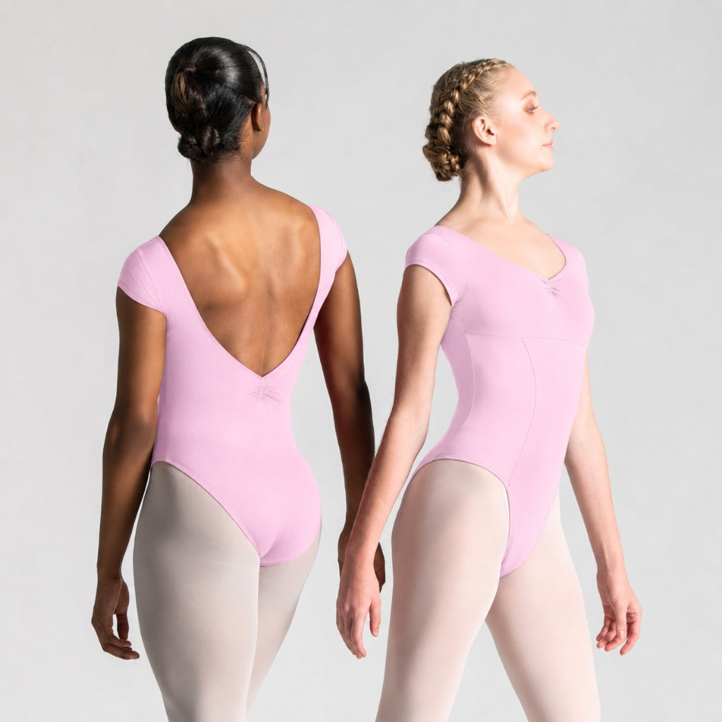 ITZEL Cap Sleeve Pinch Front & Back Princess Seam Leotard