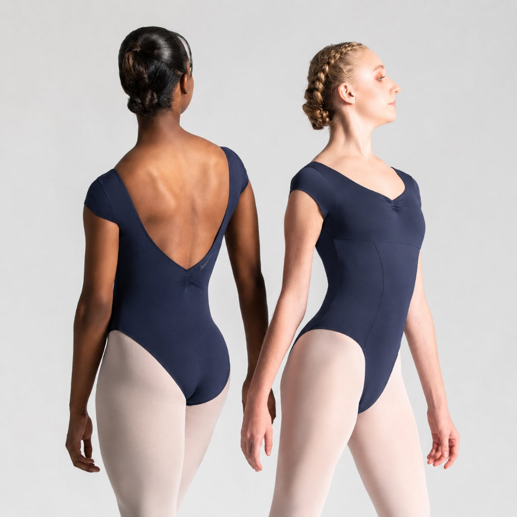 ITZEL Cap Sleeve Pinch Front & Back Princess Seam Leotard