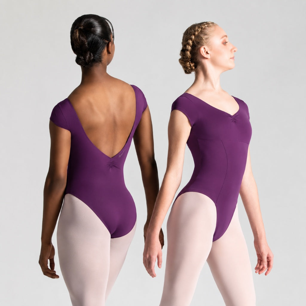 ITZEL Cap Sleeve Pinch Front & Back Princess Seam Leotard