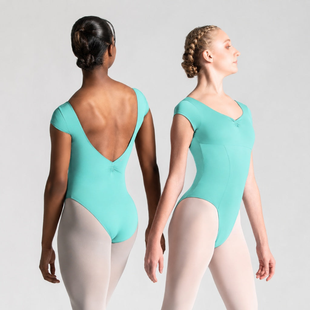 ITZEL Cap Sleeve Pinch Front & Back Princess Seam Leotard