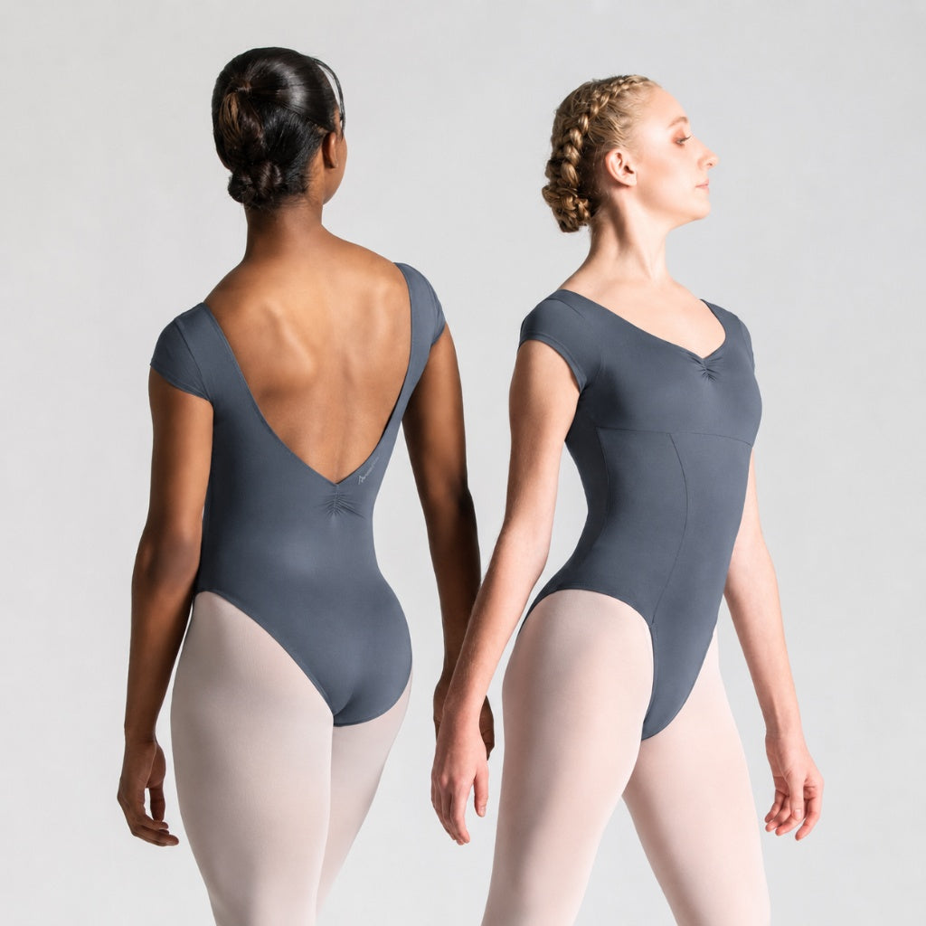 ITZEL Cap Sleeve Pinch Front & Back Princess Seam Leotard
