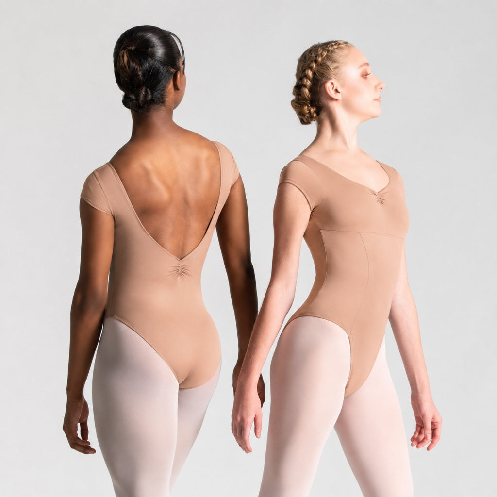 ITZEL Cap Sleeve Pinch Front & Back Princess Seam Leotard