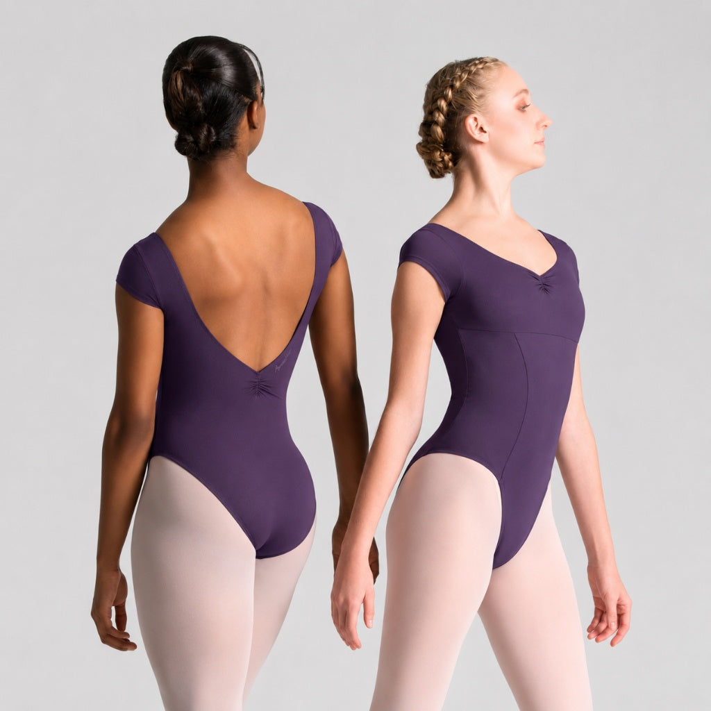 ITZEL Cap Sleeve Pinch Front & Back Princess Seam Leotard