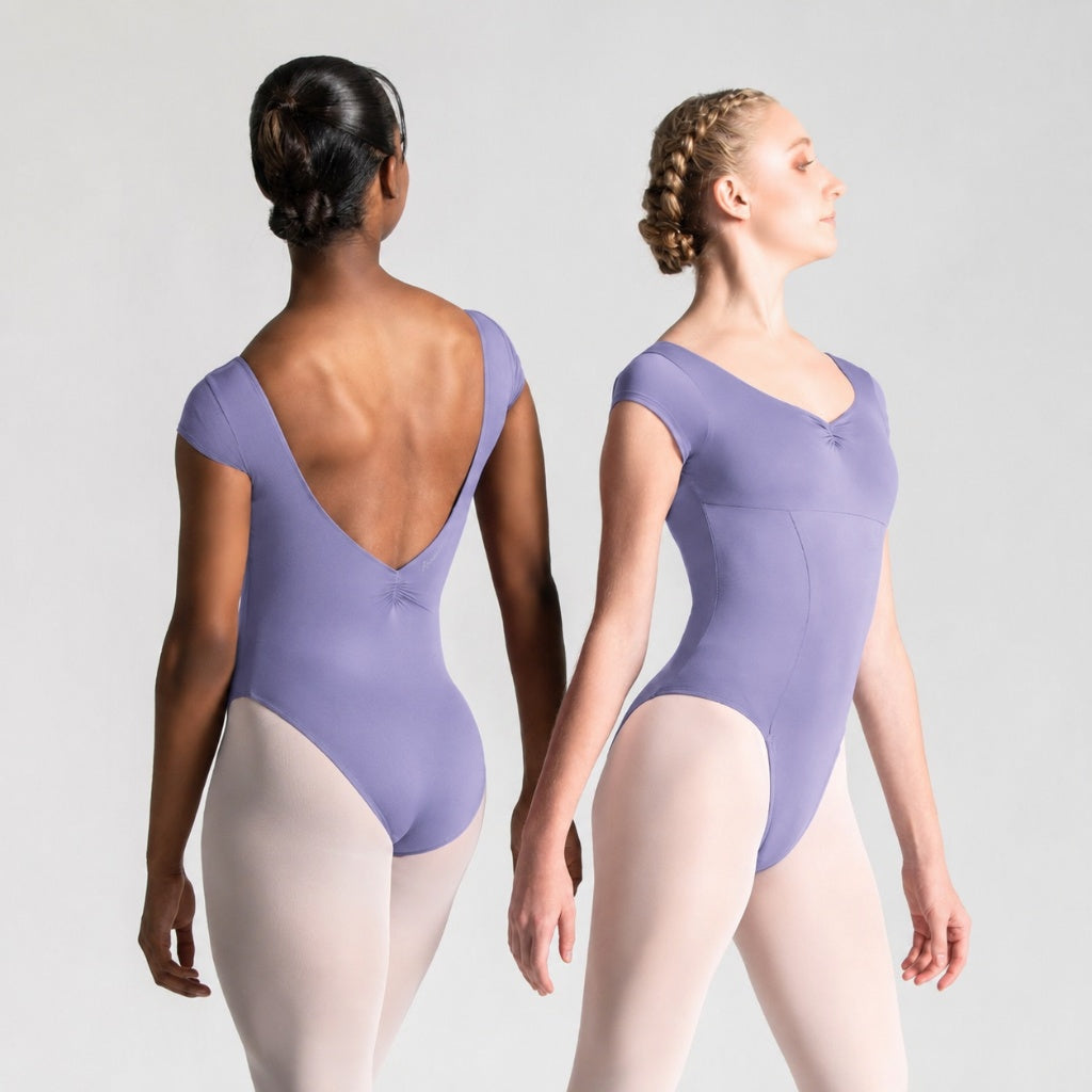 ITZEL Cap Sleeve Pinch Front & Back Princess Seam Leotard