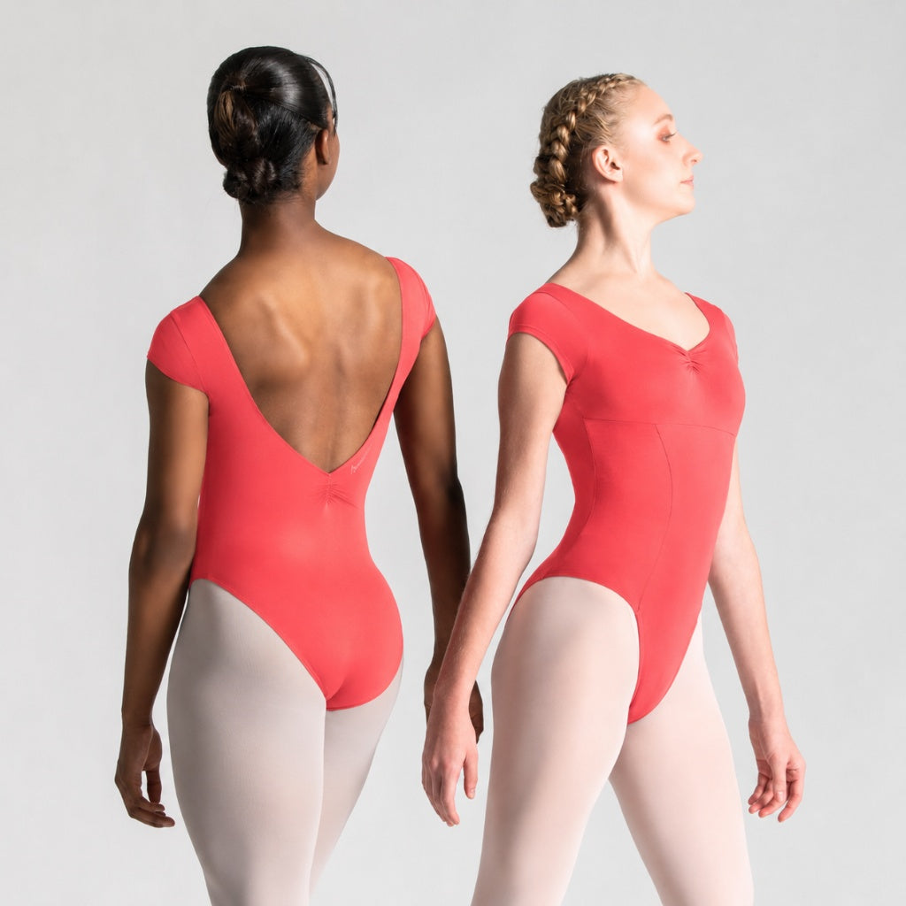 ITZEL Cap Sleeve Pinch Front & Back Princess Seam Leotard