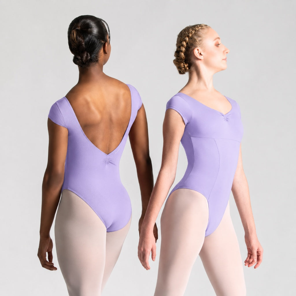ITZEL Cap Sleeve Pinch Front & Back Princess Seam Leotard