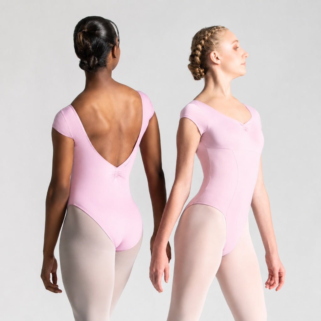 ITZEL Cap Sleeve Pinch Front & Back Princess Seam Leotard