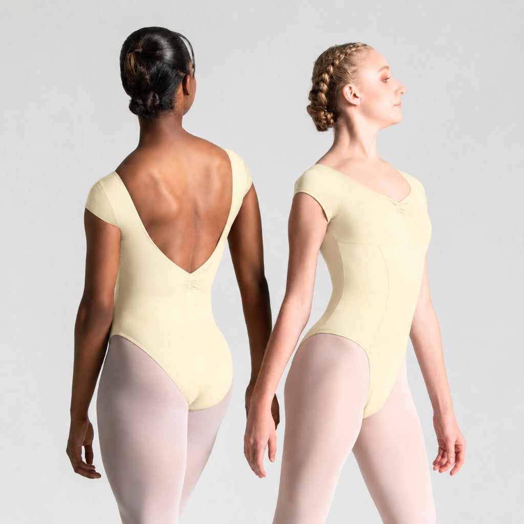 ITZEL Cap Sleeve Pinch Front & Back Princess Seam Leotard