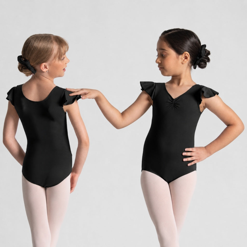 MELODIE Flutter Sleeve Pinch Front Leotard