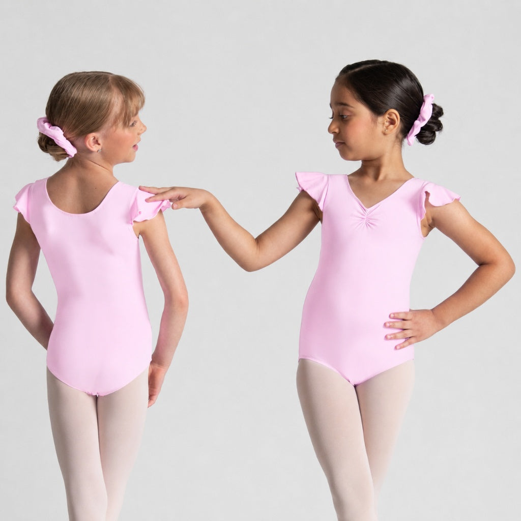 MELODIE Flutter Sleeve Pinch Front Leotard