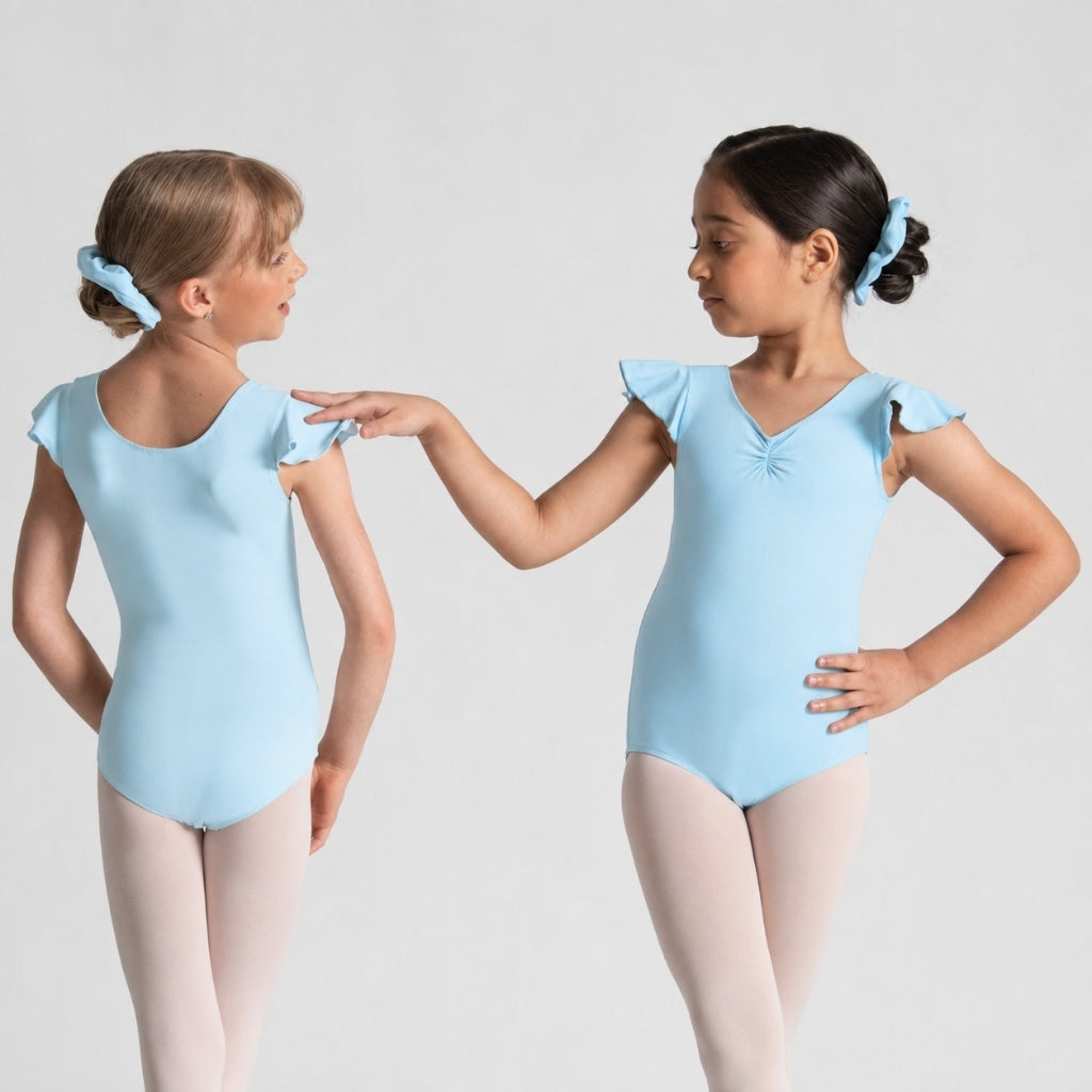 MELODIE Flutter Sleeve Pinch Front Leotard